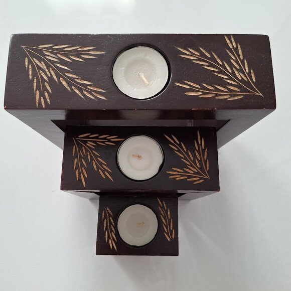 Wood Nestled Candle Holders - Picture 2 of 5